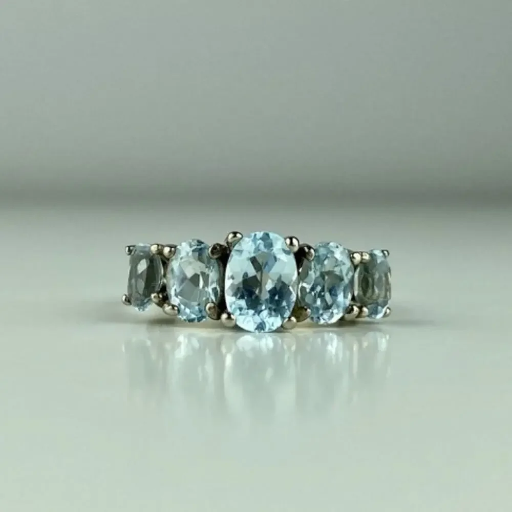 925 Sterling Silver Blue Spinel Ring Size 6.5